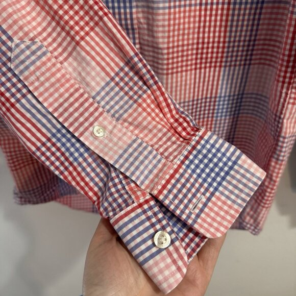Vineyard Vines Whale Shirt Mens XS Gingham Check Plaid Button Front Red Blue - Picture 6 of 10